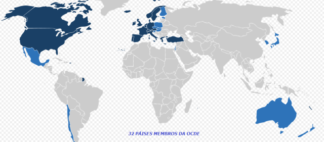 OCDE - 32 Membros - Mapa à partir de 2010