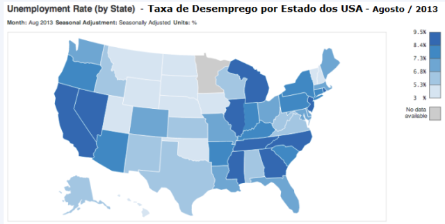 Taxa de Desemprego dos EUA - Por Estado - Agosto - 2013